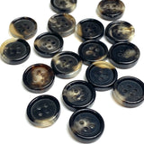Black/Brown/Cream 4-hole 5/8" Rimmed Natural Horn Button  #SK-0094
