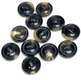 5/8" Black/Cream Horn Button, 15mm 2-hole Rimmed   #SK-0088