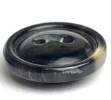 5/8" Black/Cream Horn Button, 15mm 2-hole Rimmed   #SK-0088