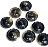 5/8" Black/Cream Horn Button, 15mm 2-hole Rimmed   #SK-0088