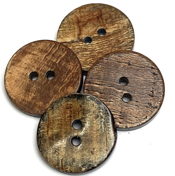 Brown Burnt Horn Rustic Wood-Look 13/16" Two-Hole Button  #SK-0059