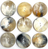 Large Natural Art -Glow Horn Buttons, 1-3/4" Very Scooped, 2 Holes #SK-728