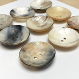 Large Natural Art -Glow Horn Buttons, 1-3/4" Very Scooped, 2 Holes #SK-728