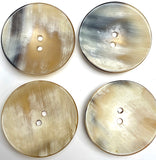 Large Natural Art -Glow Horn Buttons, 1-3/4" Very Scooped, 2 Holes #SK-728