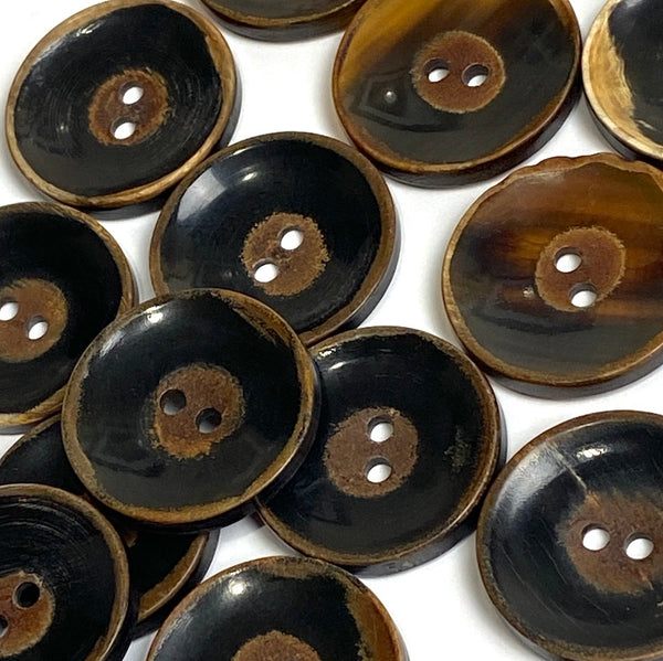 Black / Brown Horn 1-1/8" Shiny Concave Two-Hole Button  #SK-0045