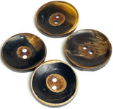 Black / Brown Horn 1-1/8" Shiny Concave Two-Hole Button  #SK-0045