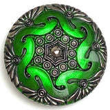 Running Low, Dark Green Large Handpainted Czech Glass Button, 1-5/8", Susan Clarke  #SC-885 E