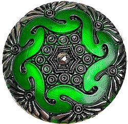 Running Low, Dark Green Large Handpainted Czech Glass Button, 1-5/8", Susan Clarke  #SC-885 E
