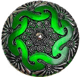 Running Low, Dark Green Large Handpainted Czech Glass Button, 1-5/8", Susan Clarke  #SC-885 E