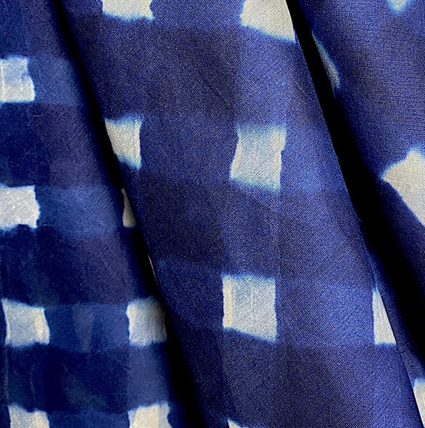 RUNNING LOW Blue/White Shibori Squares Silk/Cotton from India By the Yard # TK-53