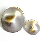Asymmetrical Silver-Gold Flying Saucer, Smaller, 7/8" /23mm Oval-ish Metal Button #SK-943