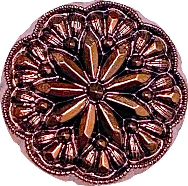 Vintage Glass Copper/Black 11/16" Starflower Button, Larger Size, La Mode #SK-966