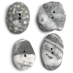 Four Beach Stone Buttons, Gray/White 1" - 1.25"  # BCH-119