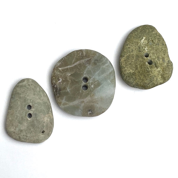 Three Beach Stone Buttons, Greenish Grays 1"  # BCH-121