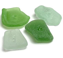 Set of Four Mixed Greens Sea Glass Buttons Approximately 1"  # BCH-123