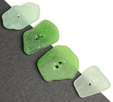 Set of Four Mixed Greens Sea Glass Buttons Approximately 1"  # BCH-123