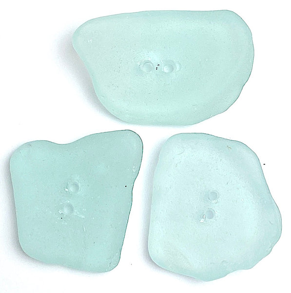 Set of Three Pale Blue Sea Glass Buttons Approximately 1"-1.25"  # BCH-125