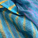 Running Low, Unusual, Sheer Artisan Hand Dyed Undulating Stripes, Teal/Gold/Magenta Chiffon Whisper-Light By the Yard  #TK-56