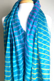 Running Low, Unusual, Sheer Artisan Hand Dyed Undulating Stripes, Teal/Gold/Magenta Chiffon Whisper-Light By the Yard  #TK-56
