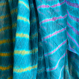 Running Low, Unusual, Sheer Artisan Hand Dyed Undulating Stripes, Teal/Gold/Magenta Chiffon Whisper-Light By the Yard  #TK-56