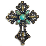 Cross With 'Turquoise', Large Antique Brass 3" Embellishment, Not a Button #SV-726