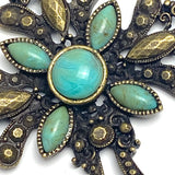 Cross With 'Turquoise', Large Antique Brass 3" Embellishment, Not a Button #SV-726