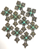 Cross With 'Turquoise', Large Antique Brass 3" Embellishment, Not a Button #SV-726