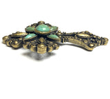 Cross With 'Turquoise', Large Antique Brass 3" Embellishment, Not a Button #SV-726