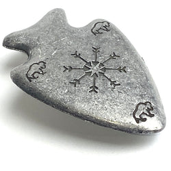 Arrowhead-Shaped 2" Large Rustic Silver Button with Buffalo, Shank Back,  #SV-117