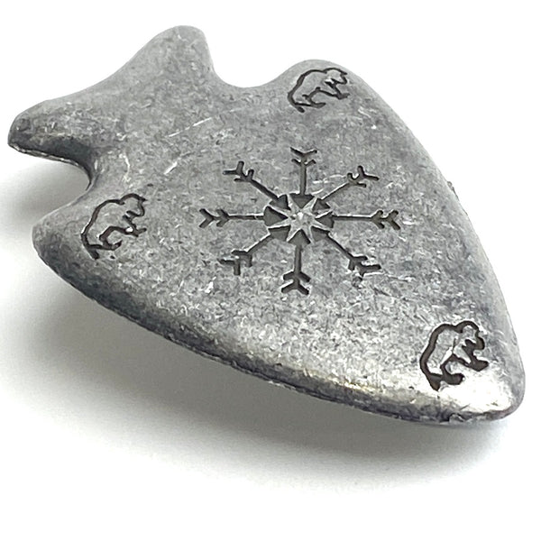 Arrowhead-Shaped 2" Large Rustic Silver Button with Buffalo, Shank Back,  #SV-117