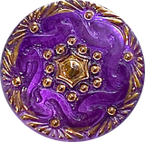 Running Low, Purple/Gold Czech Glass Button, 1-1/8", Hand Painted by Susan Clarke #SC-1519H