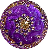 Running Low, Purple/Gold Czech Glass Button, 1-1/8", Hand Painted by Susan Clarke #SC-1519H