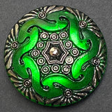 Running Low, Dark Green Large Handpainted Czech Glass Button, 1-5/8", Susan Clarke  #SC-885 E