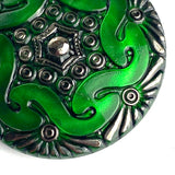 Running Low, Dark Green Large Handpainted Czech Glass Button, 1-5/8", Susan Clarke  #SC-885 E