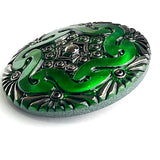 Running Low, Dark Green Large Handpainted Czech Glass Button, 1-5/8", Susan Clarke  #SC-885 E