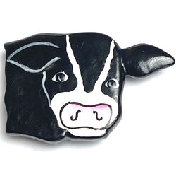 Cow Button Covers, Set of SIX Vintage Handpainted Wood NONY 1" to 1.5" #MV-72