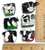 Cow Button Covers, Set of SIX Vintage Handpainted Wood NONY 1" to 1.5" #MV-72