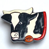 Cow Button Covers, Set of SIX Vintage Handpainted Wood NONY 1" to 1.5" #MV-72
