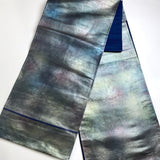 Metallic Teal Smoke Rainbow Hand-Painted Unusual Obi, Heavy Thick Silk and Metallic from Japan #214