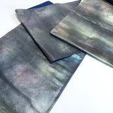 Metallic Teal Smoke Rainbow Hand-Painted Unusual Obi, Heavy Thick Silk and Metallic from Japan #214