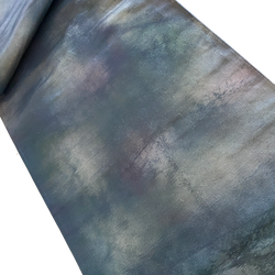 Metallic Teal Smoke Rainbow Hand-Painted Unusual Obi, Heavy Thick Silk and Metallic from Japan #214