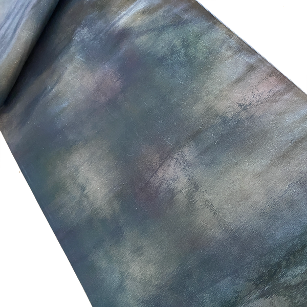 Metallic Teal Smoke Rainbow Hand-Painted Unusual Obi, Heavy Thick Silk and Metallic from Japan #214