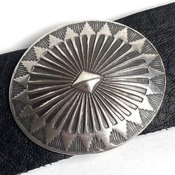 STERLING Silver Oval 'Taos Mountain' 1-3/8" x 1-1/8" Concho w. BELT SLIDE #SW-431