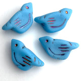 SALE Aqua Sky Blue Bird, Czech Glass BEAD,  7/8"   #L-263