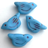 SALE Aqua Sky Blue Bird, Czech Glass BEAD,  7/8"   #L-263