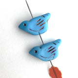 SALE Aqua Sky Blue Bird, Czech Glass BEAD,  7/8"   #L-263