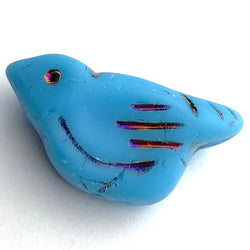 SALE Aqua Sky Blue Bird, Czech Glass BEAD,  7/8"   #L-263