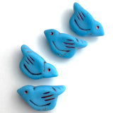 SALE Aqua Sky Blue Bird, Czech Glass BEAD,  7/8"   #L-263