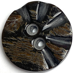 Re-Stocked Black / Brown Half-Grooved Round Horn Button 1" Two Holes,  #SK-0050