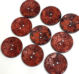 Rust Red Roses Coconut 1" Button Laser-Etched # SK-1070